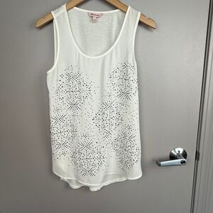 Juicy Couture Beaded Tank Top Women's Small White Sleeveless Bling Sparkle‎
